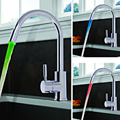 Chrome Finish Brass Kitchen Faucet with Color Changing LED Light