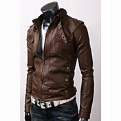 Men's PU Leather Stand Collar Short Jacket