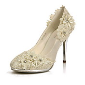 Elegant Satin Stiletto Heel Pumps/Closed Toe With Flower Wedding/Party Shoes