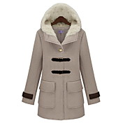 Women's Tweed Hooded Coat with Pocket and Buckle Detail