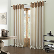 (One Pair) Beige Dotted Line Lined Blackout Curtain 