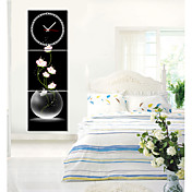  Modern Style Pink Floral Wall Clock in Canvas 3pcs
