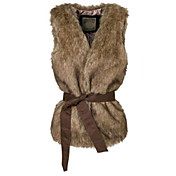 Collarless Faux Fur Casual/Party Vest