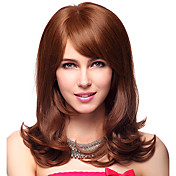 Capless 100% Human Hair Medium Wavy Brown Hair Wigs