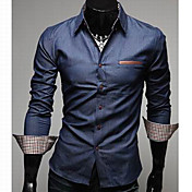 Men'S Leather Pocket Slim Denim Shirt 