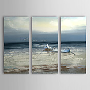 Hand Painted Oil Painting Landscape Vessel and Sea with Stretched Frame Set of 3 1307-LS0381