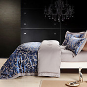 4-Piece Blue Jacquard Duvet Cover Set