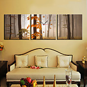  Modern Style Maple Leaf Wall Clock in Canvas 3pcs