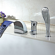 Modern Multi-color LED Widespread Waterfall Tubfaucet with Hand Shower