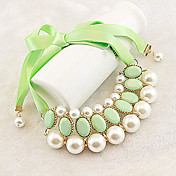 Women's Fresh Lovely Pearl With Ribbon Short Necklace