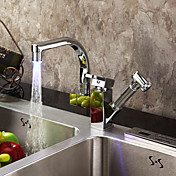 Contemporary Color Changing LED Pull Out Kitchen Faucet-Chrome Finish