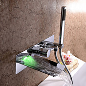 Chrome Finish Color Changing Wall Mount Tub Faucet With Hand Shower