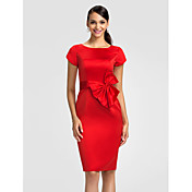 Sheath/Column Jewel Knee-length Satin Bridesmaid Dress