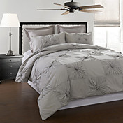 3-Piece 100% Cotton Marlon Grey Hand Pleated Duvet Cover Set