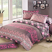4-Piece 100% Cotton Modern Style Afternoon Time Floral Print Duvet Cover Set