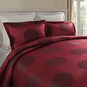 3-Piece Modern Red Jacquard Floral Duvet Cover Set