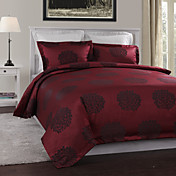 3-Piece Modern Red Jacquard Floral Duvet Cover Set