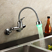 Chrome Finish Single Handle Color Changing LED Wall Mount Kitchen Faucet