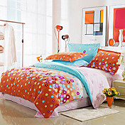 4-Piece 100% Cotton Modern Style Orange Floral Print Duvet Cover Set