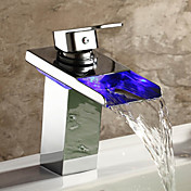 Single Handle Waterfall Bathroom Sink Faucet with LED Light