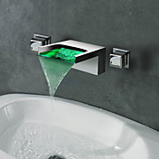 Contemporary Waterfall Wall Mount 3 Colors LED Bathroom Sink Faucet