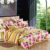 4-Piece 100% Cotton Modern Style Spring Floral Print Duvet Cover Set
