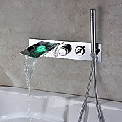 Chrome Finish Color Changing Wall Mount Tub Faucet With Hand Shower