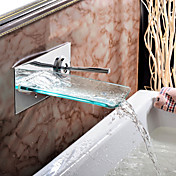 Single Handle Chrome Waterfall Wall-mount Glass Bathtub Faucet (0599 -QH08033)