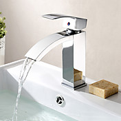 Contemporary Solid Brass Bathroom Sink Faucet - Chrome Finish