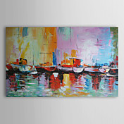 Oil Paintings One Panel Abstract Boats on Shoreside  Hand-painted Canvas Ready to Hang