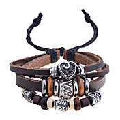 Lureme Retro Alloy Heart Braided Leather Bracelet