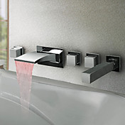 Thermochromic Contemporary Chrome Finish LED Waterfall Bathroom Tub Faucet