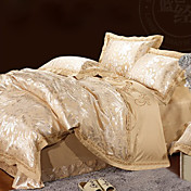 4-Piece European Style Havana 100% Cotton Beige Jacquard Floral Duvet Cover Set