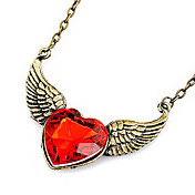 Red wings peach heart long necklace sweater chain Gem N407