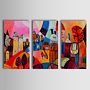 Hand-painted Abstract Oil Painting Enjoy Village Happy Life Canvas Art Set of 3