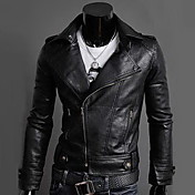 REVERIE UOMO Men's Black PU Leather Slim Fit Cool Jacket