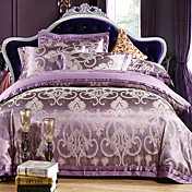 4-Piece European Style Havana Purple 100% Cotton Floral Duvet Cover Set