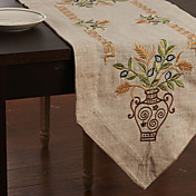 Traditional Linen Beige Floral Table Runners