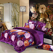 4-Piece Velvet Printed Purple Duvet Cover Set