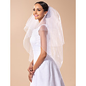 Elegant Two-tier Fingertip Wedding Veil With Pencil Edge And Comb