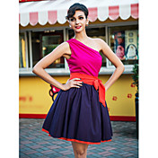 TS Contrast Color One Shoulder Swing Dress