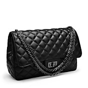QIGIRL Classic Rhombus Chain PU Black Messenger Bag