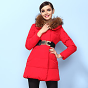 HITORAT Women's 2013 New Model Fur Collar Hoodie Pure Color Coat Red