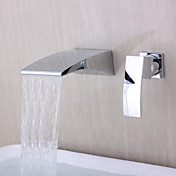 Contemporary Wall-mounted Waterfall Chrome Finish Curve Spout Bathroom Faucet