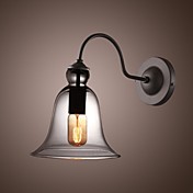 60W Retro Wall Light with Floral Glass Shade and Metal Bracket