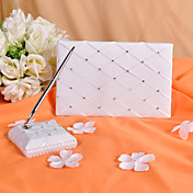 Check Design Wedding Guest Book and Pen Set With Rhinestones