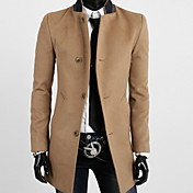 INMUR Men's Stand Collar Khaki Tweed Coats