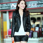 SIBOSHE Women's Fashion Splicing Zipper Slim Long Sleeve PU Leather Jacket(Black)