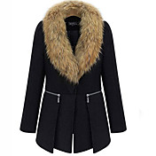 Smile Woman Women's Black Medium Removable Fur Neck Tweed Coat