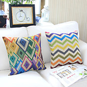 Set of 2 Colorful Geometry Cotton/Linen Decorative Pillow Cover